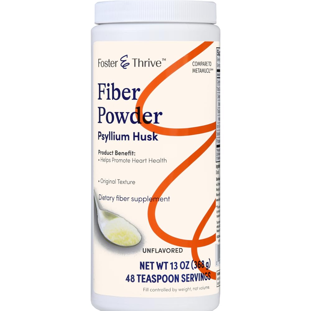 Foster & Thrive Daily Psyllium Husk Powder Supplement, 4-in-1 Fiber for Digestive Health Laxative, Relieves Ocazional Constipație, Sweetened w/Real Sugar, Original Flavor, 48 Doze