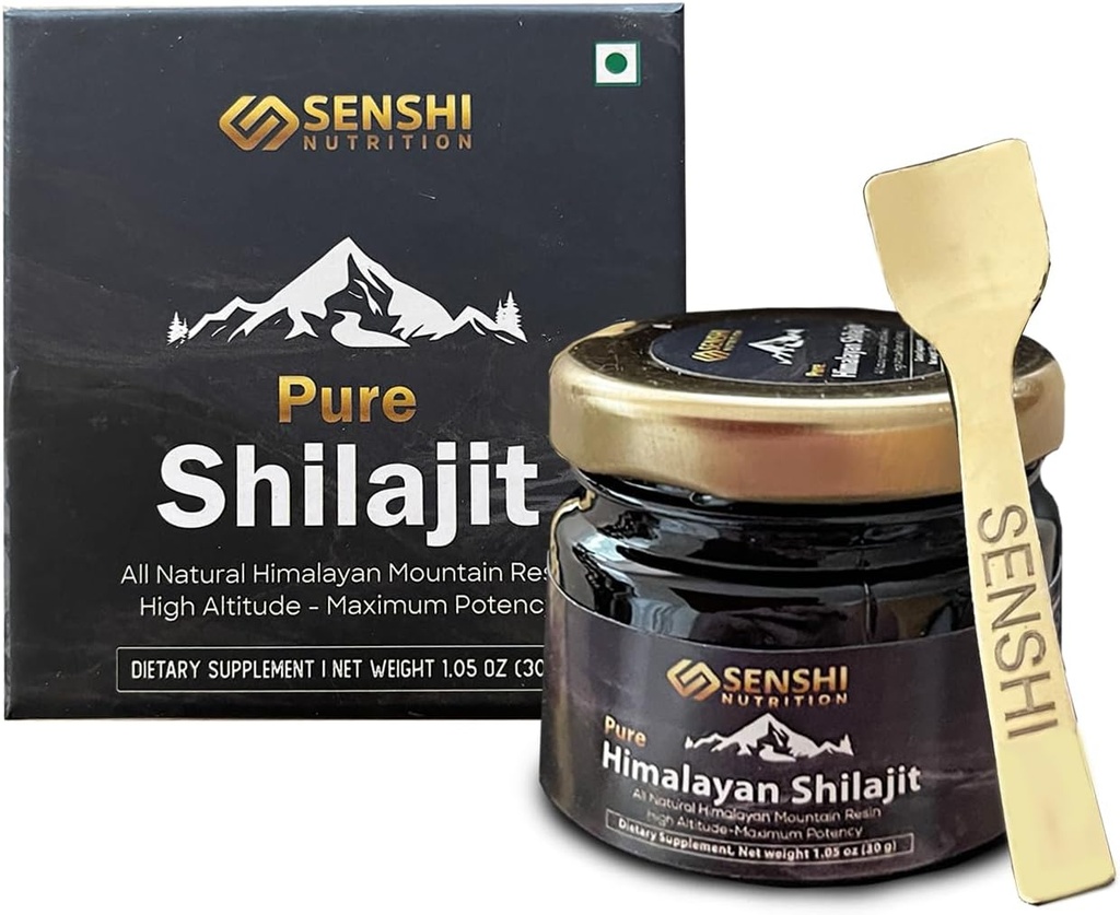 Silajit - Toate naturale maxime de potenta Himalayan Mountain Resin de înaltă altitudine - 100% Shilaj pur cu acid fuzelian & 85+ Complex de Minerale Trace - 1 oz / 30 g cu Spoon gratuit Inclus