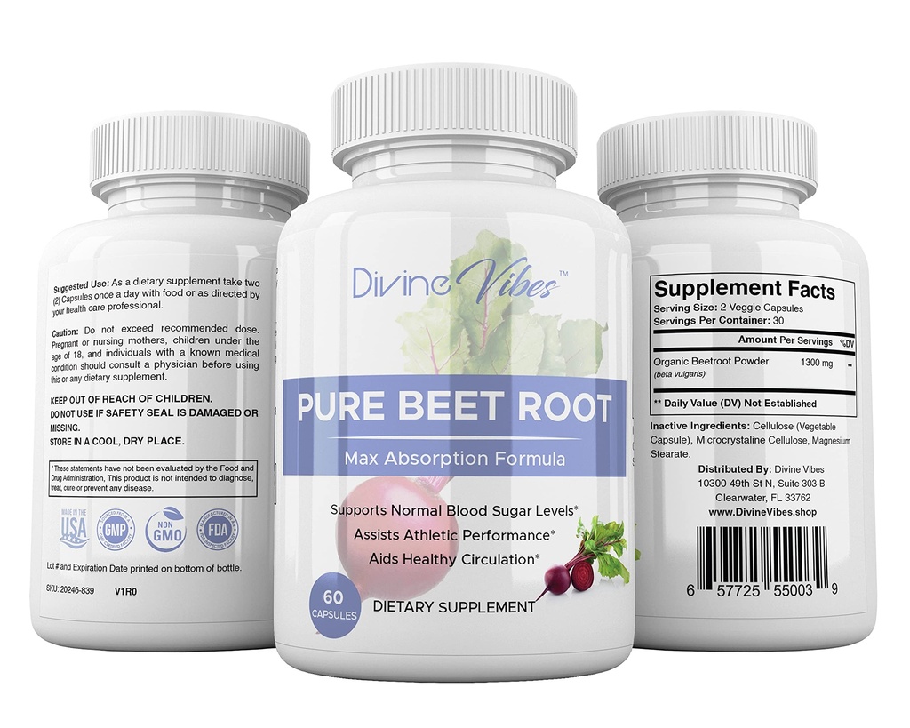 Capsulele rădăcină de sfeclă - 1300 mg per servire - capsule cu pulbere de sfeclă - pulbere de sfeclă sprijină tensiunea arterială, performanța sportivă, Digestiv, Sistem imunitar (pure, non-GMO, gluten gratuit)