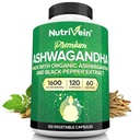 Nutrivein Ashwagandha pentru bărbați și femei - 1600mg - Îmbunătățit cu Pepper negru - Pudră de rădăcină de mare absorbție Ashwagandha Suplimente pentru echilibru de spirit, somn odihnitor, & Focus - 120 capsule Vegan