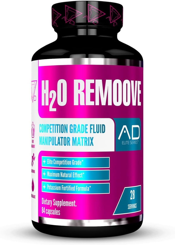 Proiectul AD H2O Remoove Sistem de Management al Apei Nural Diuretice conține o formulă de aspirare a potasiului, concepută pentru a promova un Drier, Leaner și mai mult Fizica de aspect vascular (28 Servings)