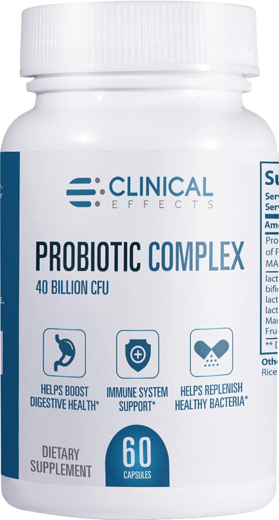 Efecte clinice Complex probiotic - Probiotice de sănătate gutoasă pentru femei și bărbați - 6 benzi probiotice organice cheie pentru a sprijini digestia și sănătatea generală - 60 Capsule probiotice Veggie - Made in the USA