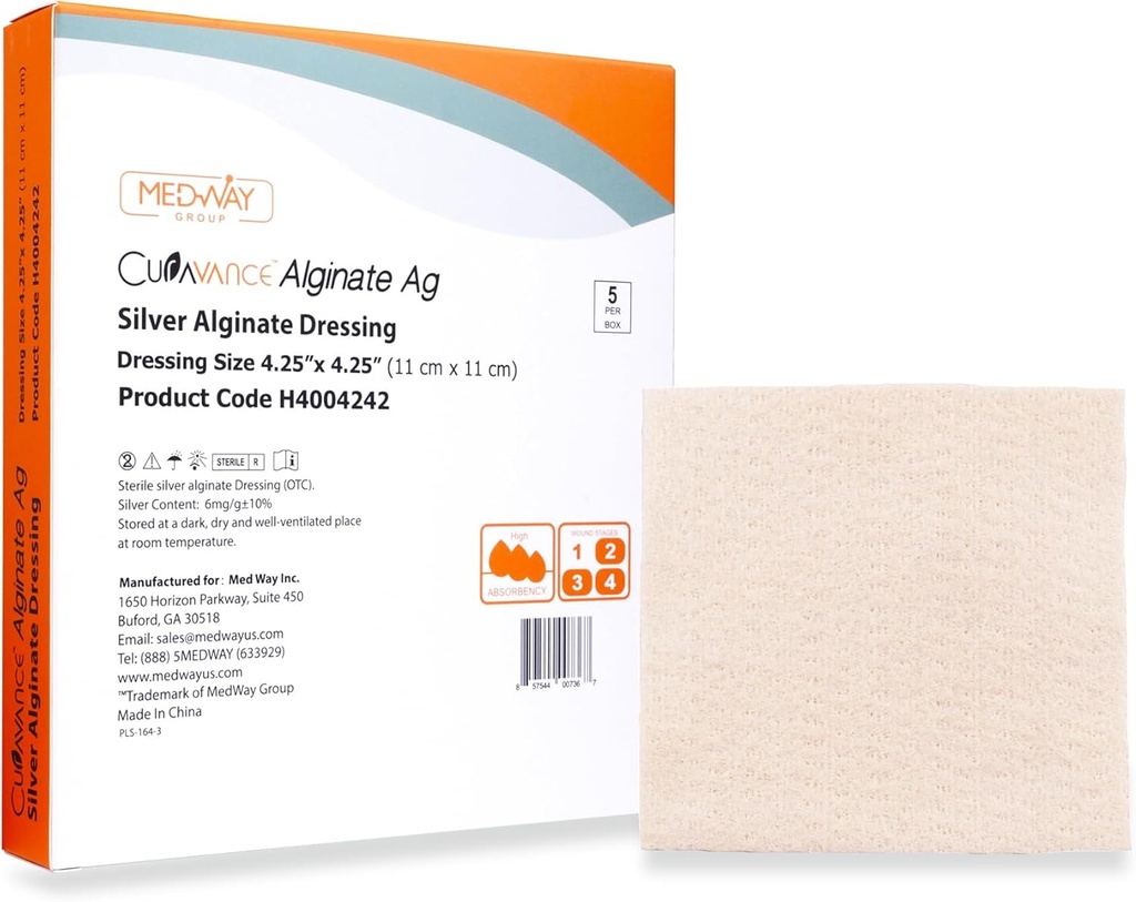 MedVance MedHeal Silver Calciu Alginat Ag Steril foarte absorbant dressing, (4.25" x 4.25) 5 dressings/Box, 5 Count (Pachet de 1)