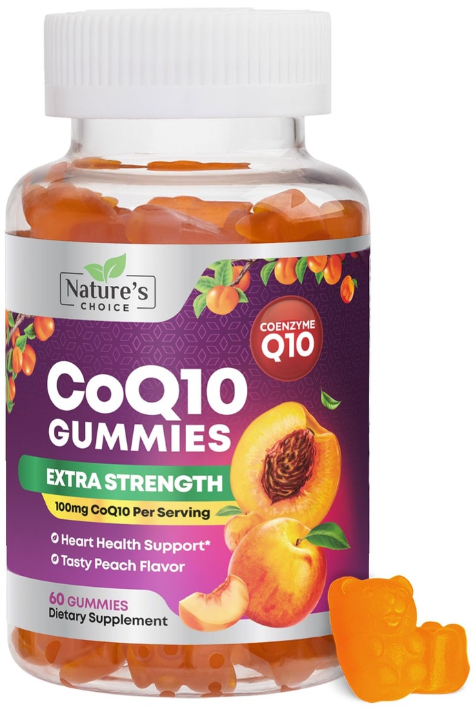 CoQ10 Gume pentru adulti 100mg - 3X Rezistenta, absorbtie mare, supliment antioxidant pentru suport cardiac si productia de energie, Coenzime Ultra Q10 Vitamine, Coq 10 Suplimente - 60 CoQ10 Gumete