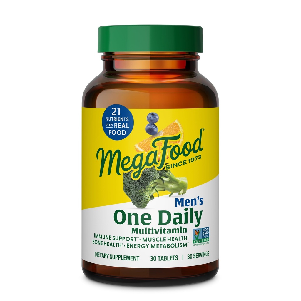 Mega Food One Daily Mens Multivitamine - Multivitamine pentru barbati - Vitamina C, Vitamina D3 si Vitamina B12 - Muschi, Energie Metabolizare si Suport Imun - Vegetarian, Gluten Free - 30 comprimate, 30 Serviri