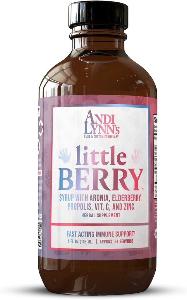 Andi Lynn: LittleBerry, Elderberry Syrup pentru copii - Vitamina organica C & Zinc, Suplimentul Herbal - Suport Imun, 4 oz - Pure Elderberry Syrup pentru wellness pentru copii