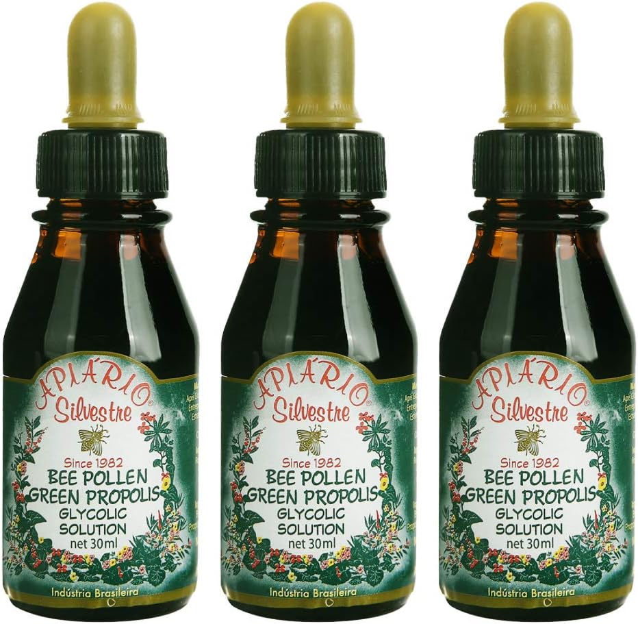 3 Sticle de Apiario Silvestre Bee Polen & Brazilia Green Bee Propolis lichid - Glicolic Extract-Non Alcoolic, Ceară fără, Zahăr gratuit