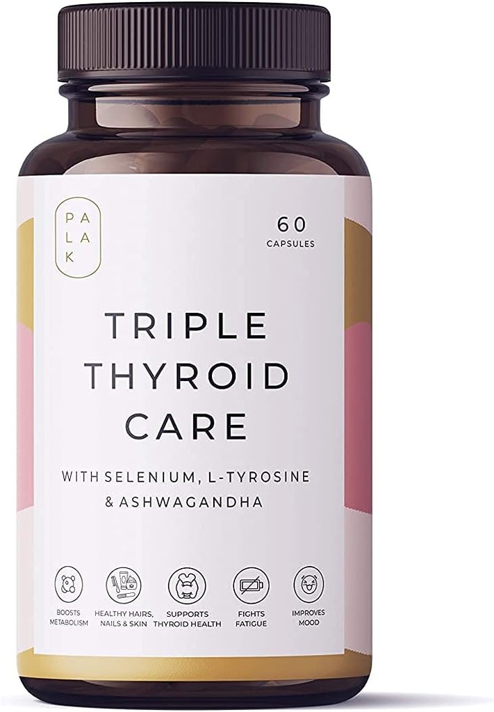 Palak Note Miduty Triple Thyro Care - Selenium, Sea Kelp, L-Tyrosine, Zinc, Ashwagandha, B1 (Pachet de 60 capsule)