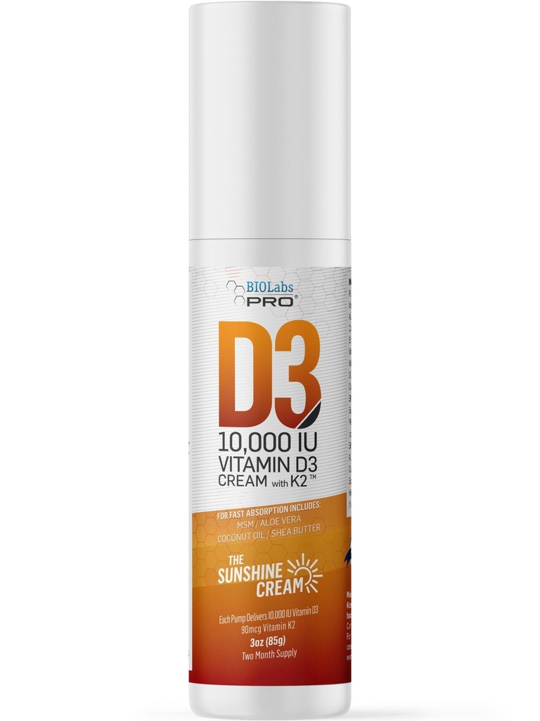 BIOLABS PRO Toate vitamina naturala D3 10000UI Vitamina D Cream - Rezistenta maxima - Lupta Vitamina D Deficit natural - cu vitamina K2 si extract de frunze de masline - Sigur si eficient (10000UI - 3.0oz)