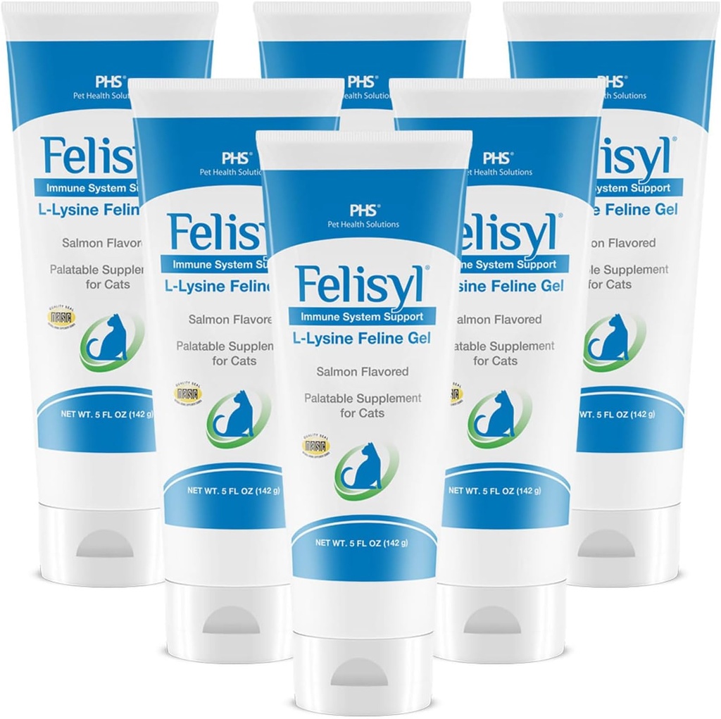 L-Lysine Gel pentru pisici (5oz)  Usurinta Sforait, Nas Runny, si Watery Eyes. Aroma de somon gustos - Made in the USA (6 Pack)