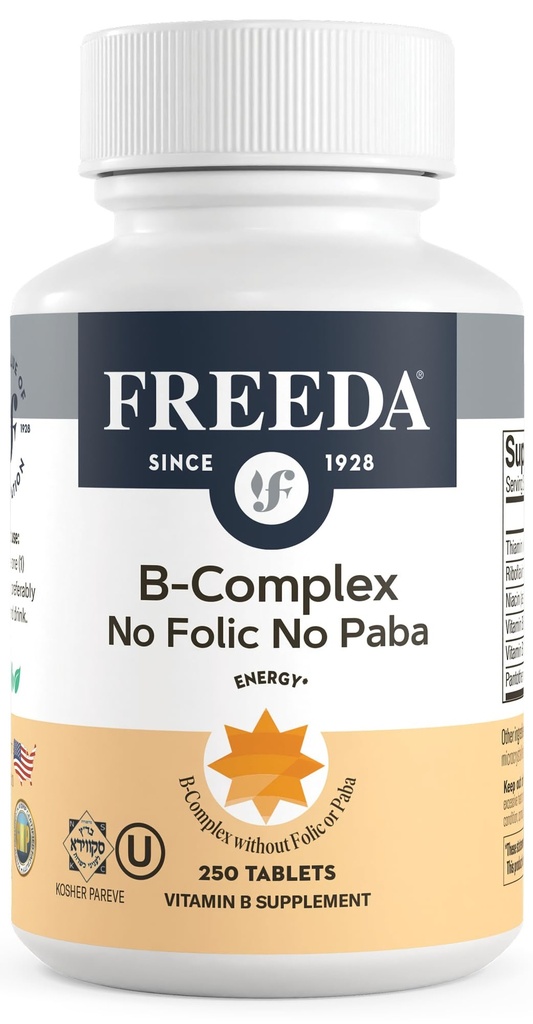 Freeda Vitamina B Complex nr. Folic nr. PABA - Super B Complexul de vitamine Kosher cu vitamina B1 Vitamina B2 Vitamina B3 Vitamina B5 Vitamina B6 Vitamina B12 - Vit B Complex B pentru femei și bărbați (250 Ct)