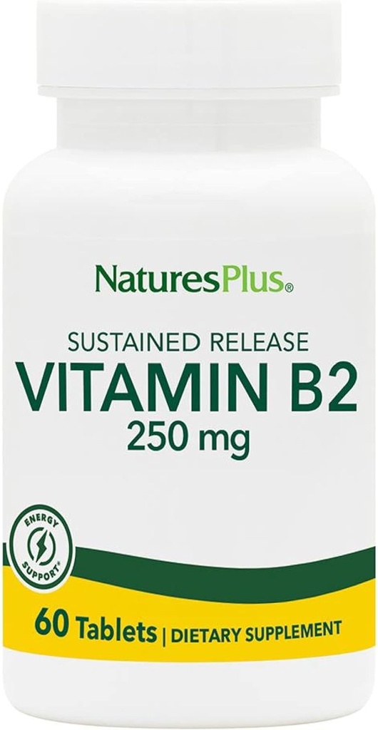NaturasPlus Vitamina B2 (Riboflavină) - 250 mg, 60 comprimate vegetariene, eliberare susținută - Energie naturală și Metabolizare Booster, promovează sănătatea generală - Gluten-Free - 60 Serviri