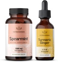 HERBAMAMA Spearmint și Turmeric Ginger Kit - Bundle of 1000 mg Spearmint Leaf Capsules & Turmeric Ginger Tincture 2 fl oz - Vegan, Non-GMO, Sugar & Alcohol-Free - 2 Pack