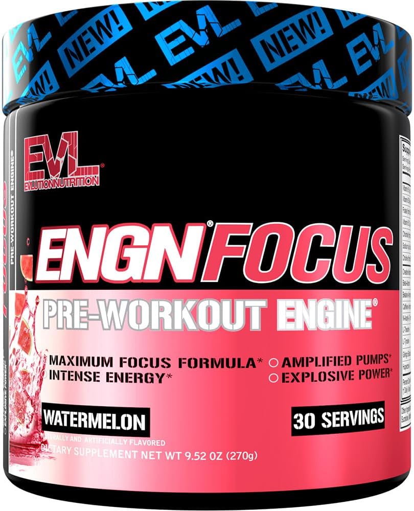 Evlution Nutrition ENGN Focus - Intense Pre-workout cu Creatine - Maximum Focus Formula - Pre-Workout pulbere pentru energie de durată - cu Beta-Alanină și Cafeină - 30 Serviri - Pepene verde