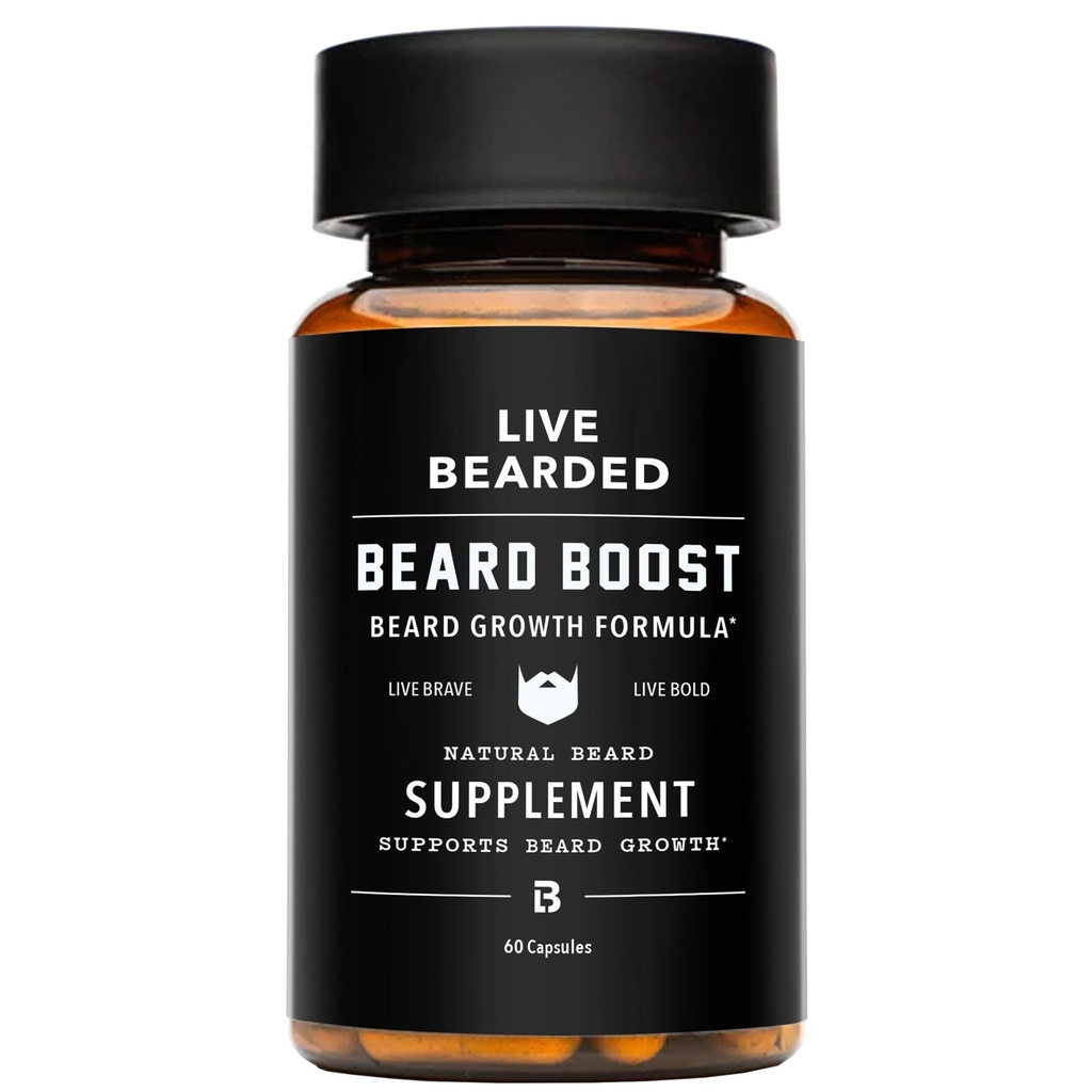 Barbă cu barbă live Boost - Vitamine de creștere barbă pentru bărbații cu Biotin, Colagen, Silico, Fo-Ti Root - Crestere facială a părului pentru bărbați, Made in the USA 