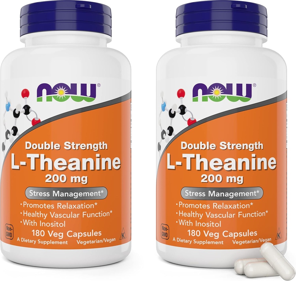 ACUM alimente L-Theanine, dublă putere 200 mg per capac - 180 Veg capsule (Pachet de 2) (360 capace totale) - îmbunătățit cu 100mg Inositol - vegetarian, non-GMO - Ltheanină 200mg Supliment