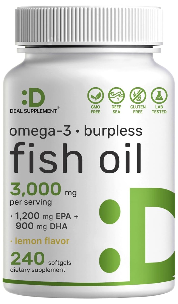 DEAL SUPLMENT Omega 3 Suplimente de ulei de pește, 3.000 mg per servire, 240 Softgels 