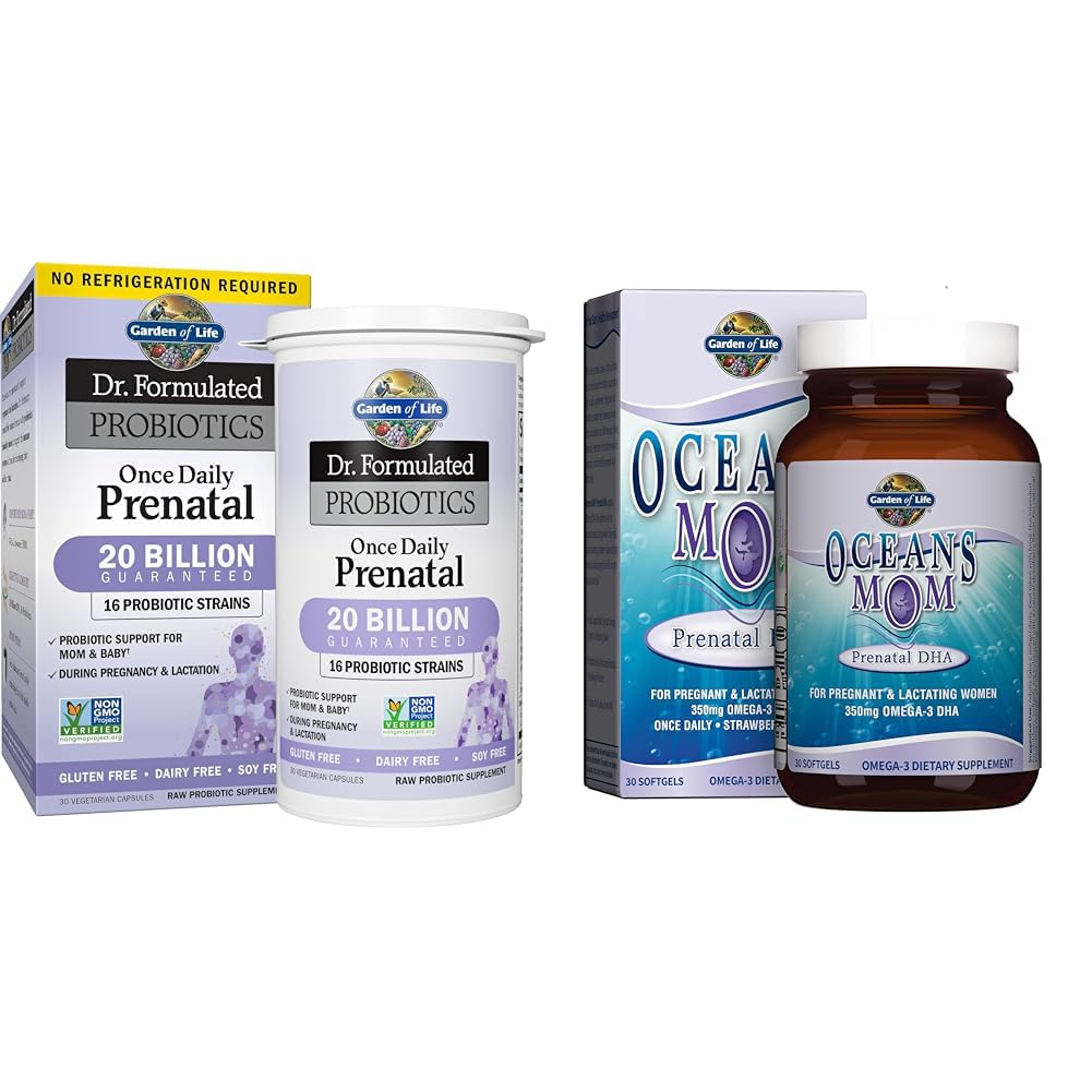 Garden of Life - Dr. Formulated Probiotics Once Daily Prenatal & Oceans Mom Prenatal Fish Oil DHA, Omega 3 Fish Oil Supplement