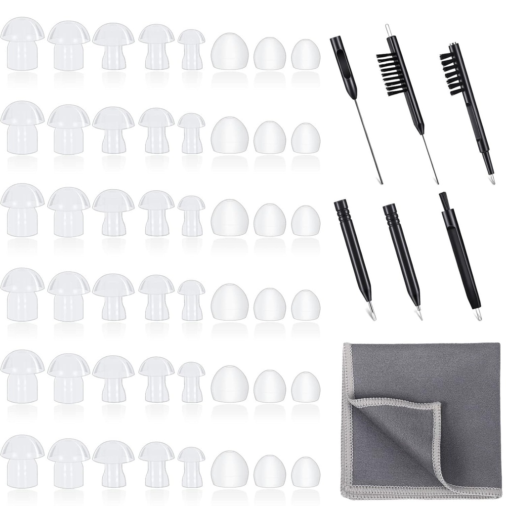 48 Piese de ajutor auditiv Sfaturi Audiere Domes Universal Domes pentru înlocuirea earbud Tip, BTE accesorii amplificator de sunet și 7 piese Scule de curățare cu sac de catifea