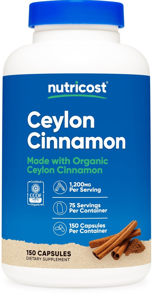 Nutricost Organic Scorțișoară (Ceylon Scorțișoară) 1200 mg Servire, 150 capsule - Gluten gratuit, non-GMO