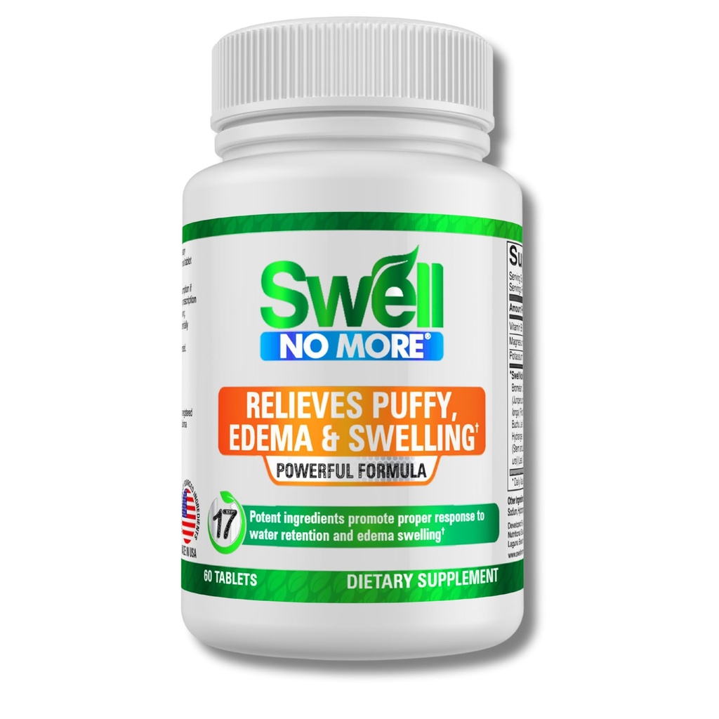 SwellNoMai mult Supliment natural reduce reținerea apei, Blooting, Puffy Eyes, Umflarea picioarelor, Umflarea picioarelor, Umflarea gleznelor și alte tipuri de Edeme & Umflare, Rapid și natural -1 flacon (1 lună de aprovizionare)