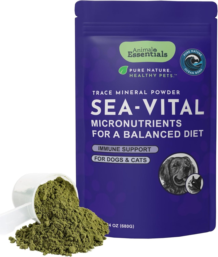 Animale esențiale Ocean Kelp pentru câini și pisici - Suport tiroidian, Suplimentul tiroidian, Kelp mare, pulbere Kelp, Supliment mineral Trace - 24 Oz
