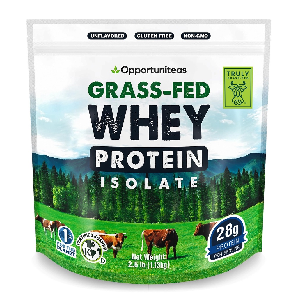 Opportuniteas Grass Fed Whey Izolate Proteine pulbere - 28g praf de proteine nearomatizate fără îndulcitori artificiali, Vaci Hormone-Free, Non OMG-uri - 2,5lb