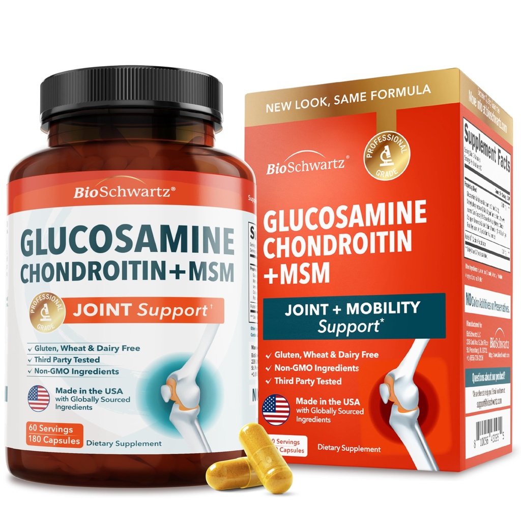 Glucosamină Chondroitin MSM Supliment comun de suport - Colagen Peptide, Turmeric şi Ginger, Acid hialuronic, Glucosamină Chondroitin Sulfat pentru comfort comun - Gluten fără OMG-uri, 180 capsule