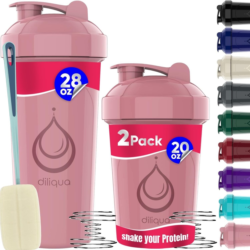 2 PACK, 28 oz & 20 oz Sticle Shaker cu whisks de sârmă puternic pentru amestecuri de proteine 