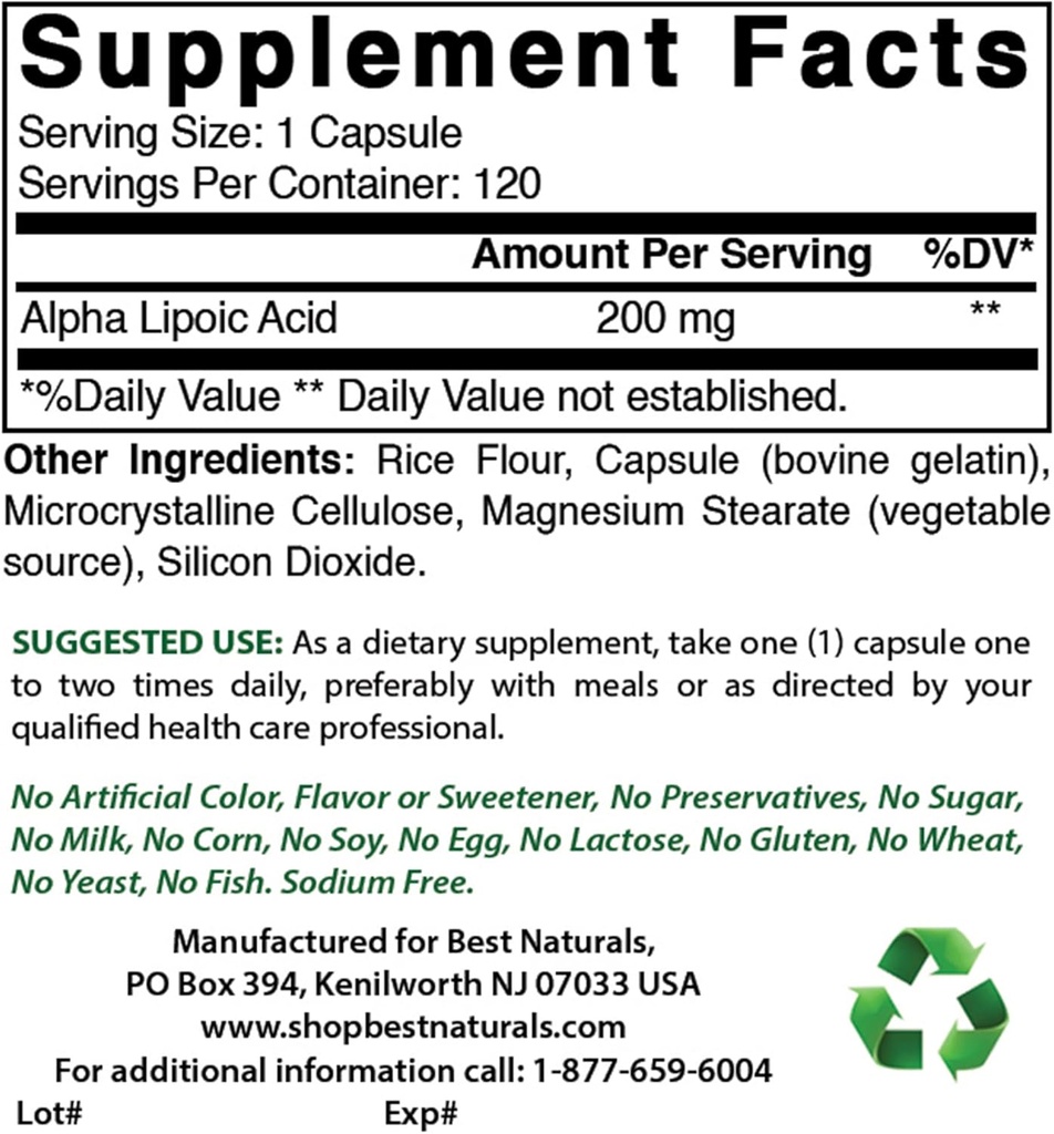 Cel mai bun natural alpha acid lipoic 200 Mg & B- 100 Complex