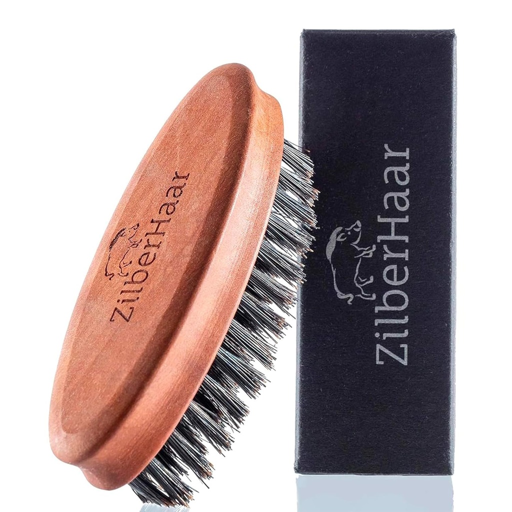 ZilberHaar Pocket Mustață și perie de barbă - Stiff Boar Bristles Perie mică - Periuta perfecta barbă Grooming Tool - Relieves barba mâncărime - Scurt și mediu - Made in Europe