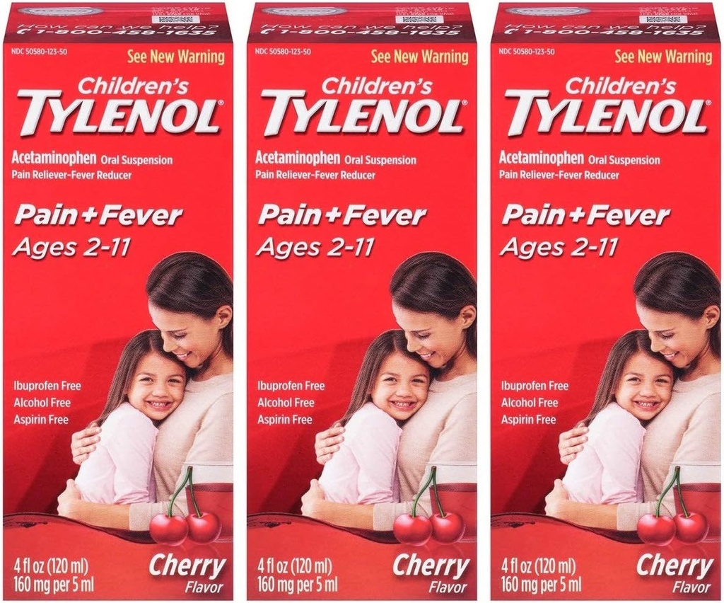 Tylenol Chld Cherry Liq Dimensiune 4 Fl oz Tylenol Copii Cherry Blast Suspensie orală pachet de 3
