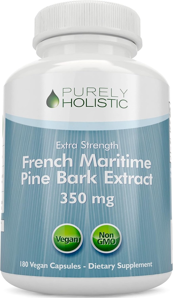 Extract de scoarță de pin pur Holistic 350mg 180 Capsule Vegan 95% Proanthocyanidins - extract de scoarță de pin maritim francez - supliment antioxidant fără OMG-uri și pesticide