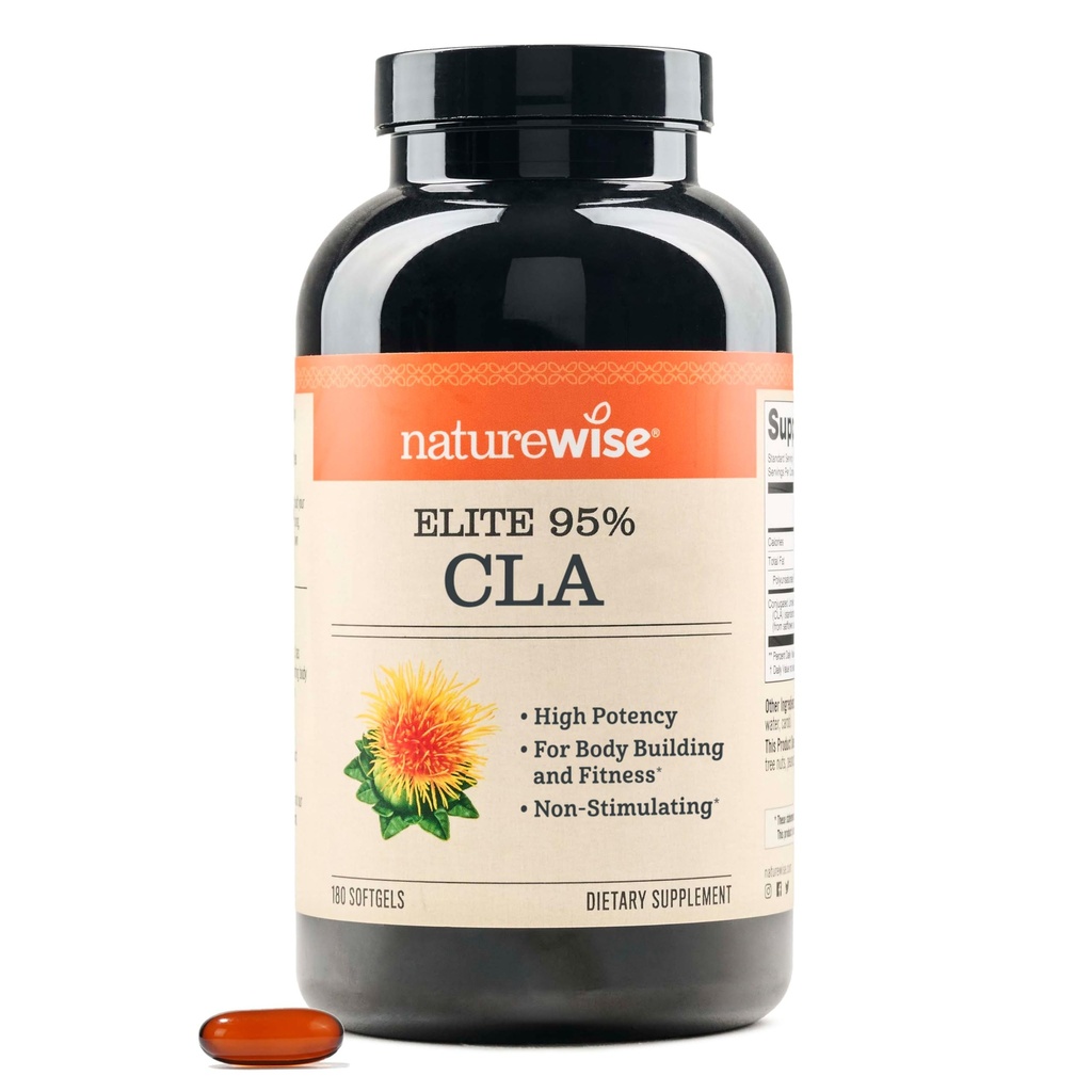 NatureWise CLA 1300 - 95% Acid Linoleic Conjugat activ pentru femei și bărbați, Nu Stimularea, Sprijină Scopuri de greutate și fitness - non-GMO, Gluten Free - 180 Softgels[2 Month Supply]