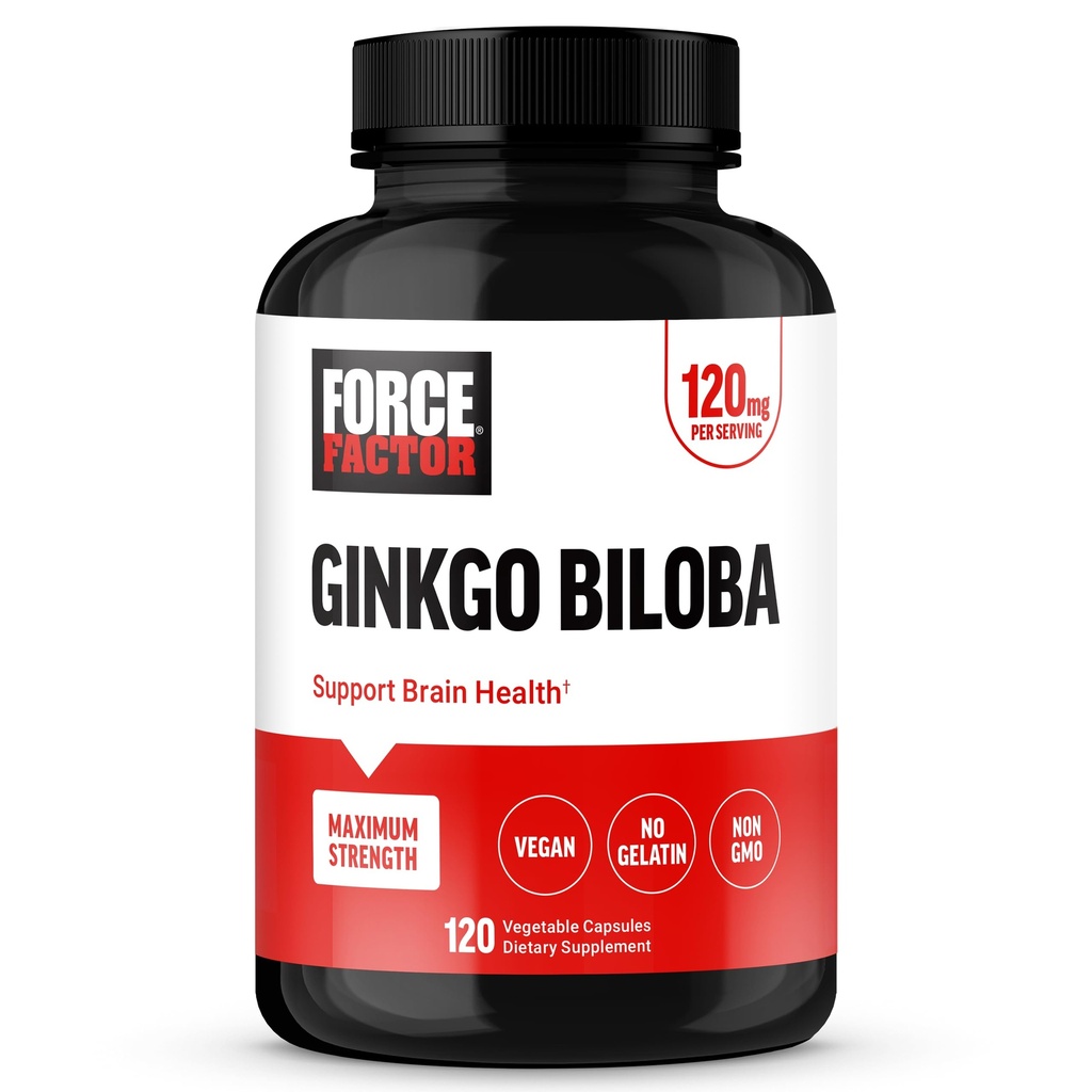 Force FACTOR Ginkgo Biloba 120mg, Brain Health Supplement for Adulti, Maximum Force Ginko Brain Support and Cognitive Supplement, Vegan, Non-GMO, 120 capsule