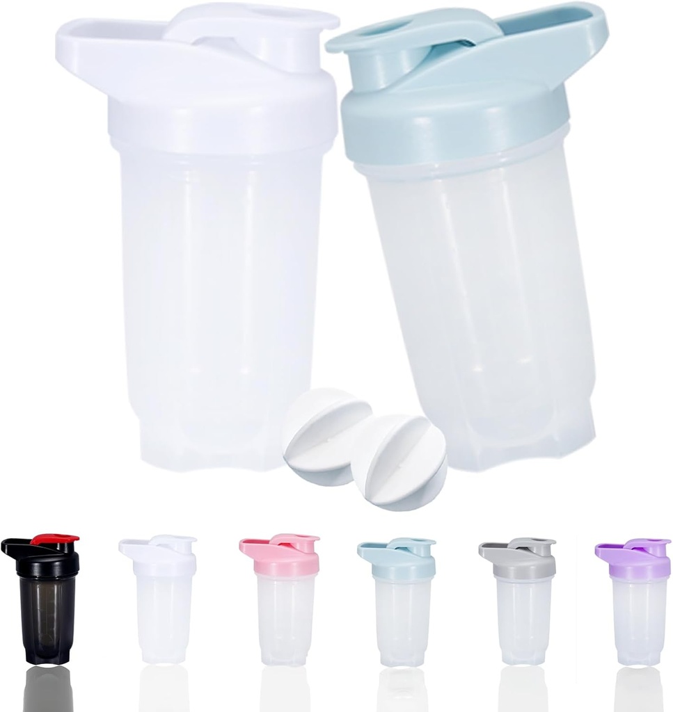 Shaker Sticla de proteine Shakes Cup și 10-Ounce / 300ML Shaker-Bottle cu bile Whisk, proteine Shakers Set sticle, non-BPA plastic (White+Blue(2PCS)))