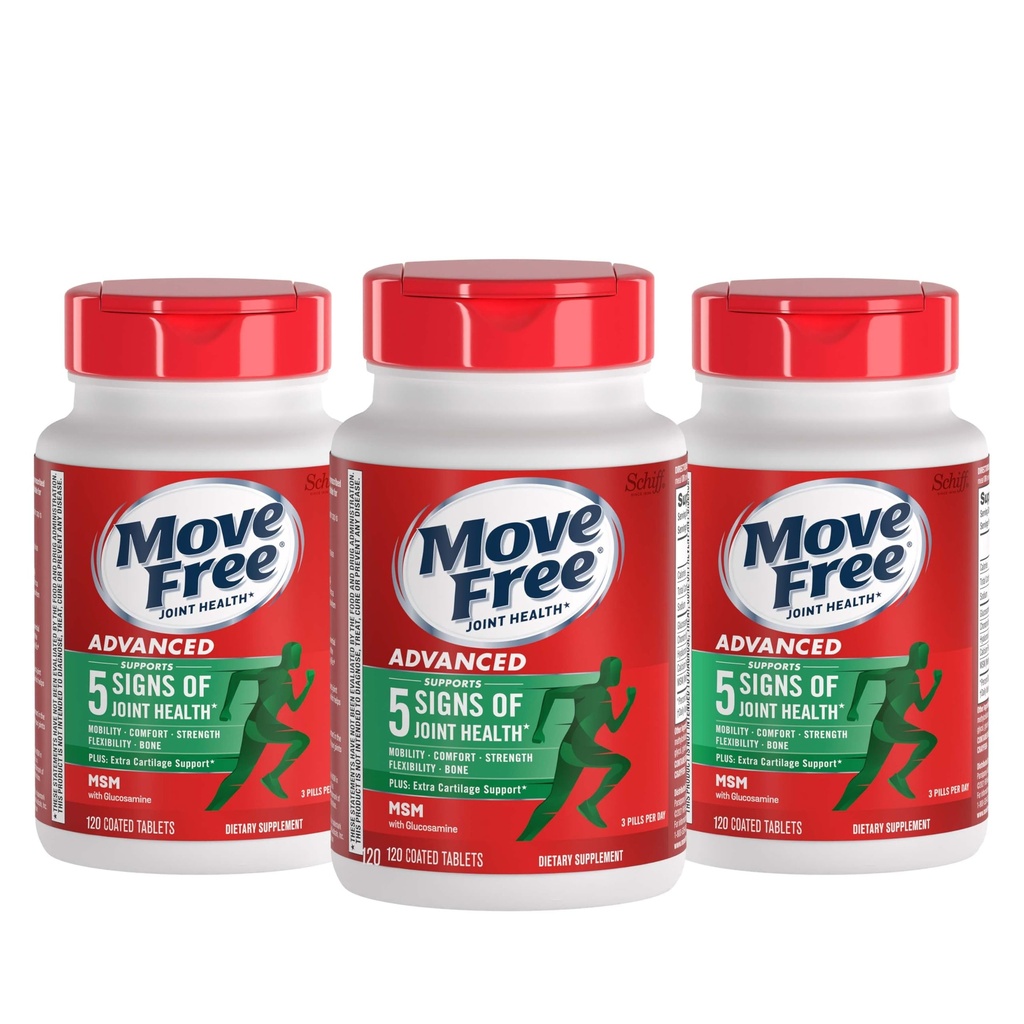 Mutaţi gratuit Advanced Glucosamine Chondroitin MSM Supliment comun de suport, Suporturi Mobilitate Confort Putere Flexibilitate & Bone - 120 Conte (Pachet de 3)