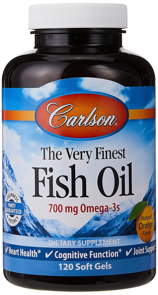 Carlson Cel mai fin ulei de pește Orange 120 + 30 Softgels, 700 mg (Poate fi Chewed)