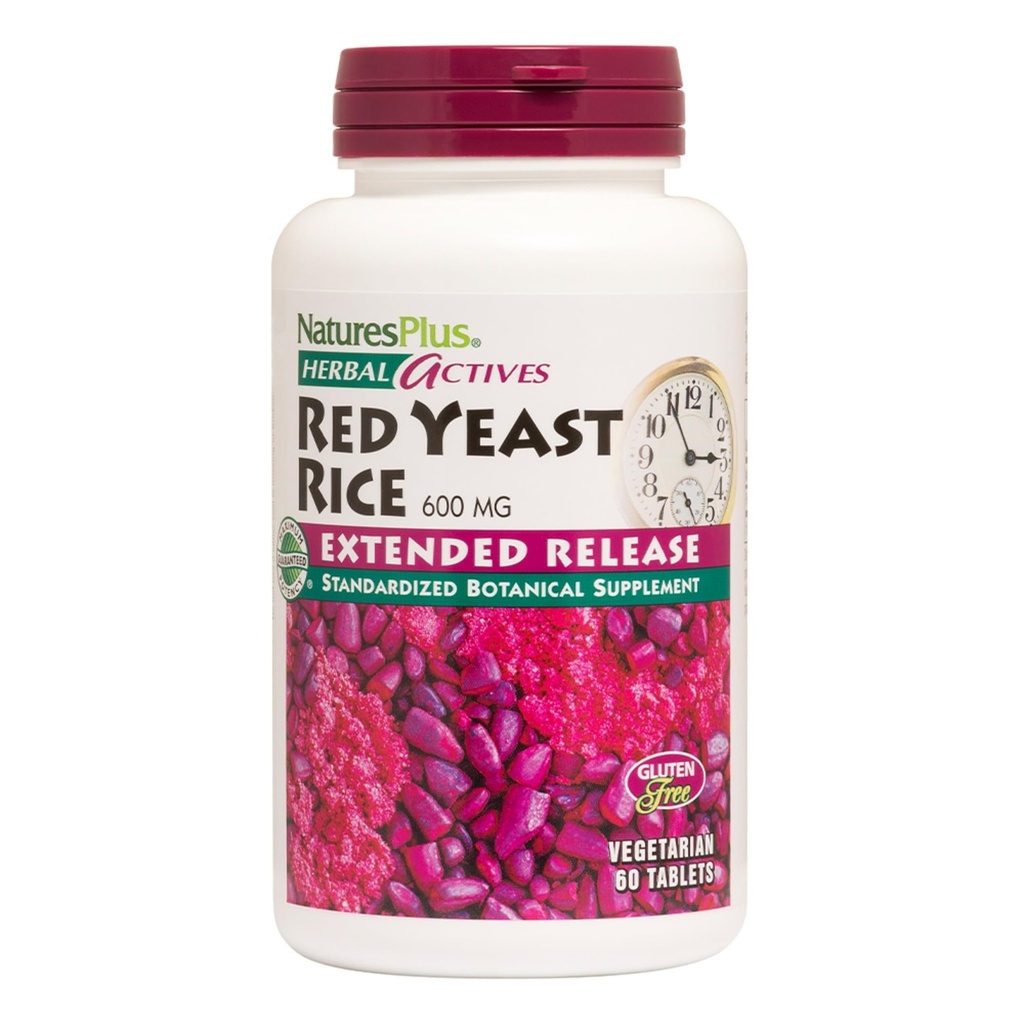 NaturesPlus Herbal Active Red Yeast Rice, Extended Release - 600mg, 60 Vegan Tablets - Herbal Supplement - Colesterol suport - Vegetarian, Gluten-Free - 60 Servings