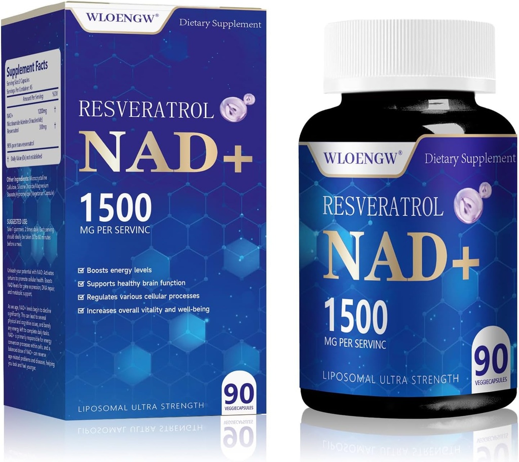 Supliment nou NAD - NAD lipozomal + Supliment cu Resveratrol 90 Count (1500MG)