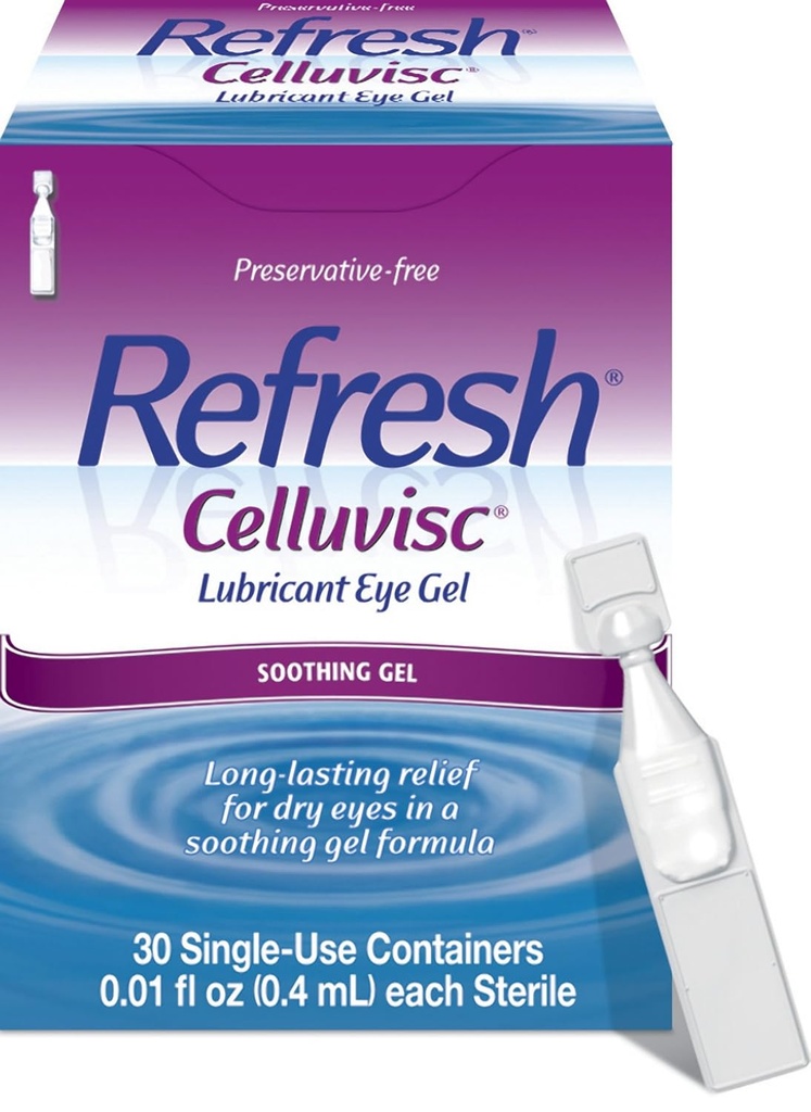 Refresh Celluvicc Lubricant Eye Gel pentru ochi uscaţi, picături fără conservanţi, 0,01 Fl Oz Containere cu utilizare unică, 30 Conte