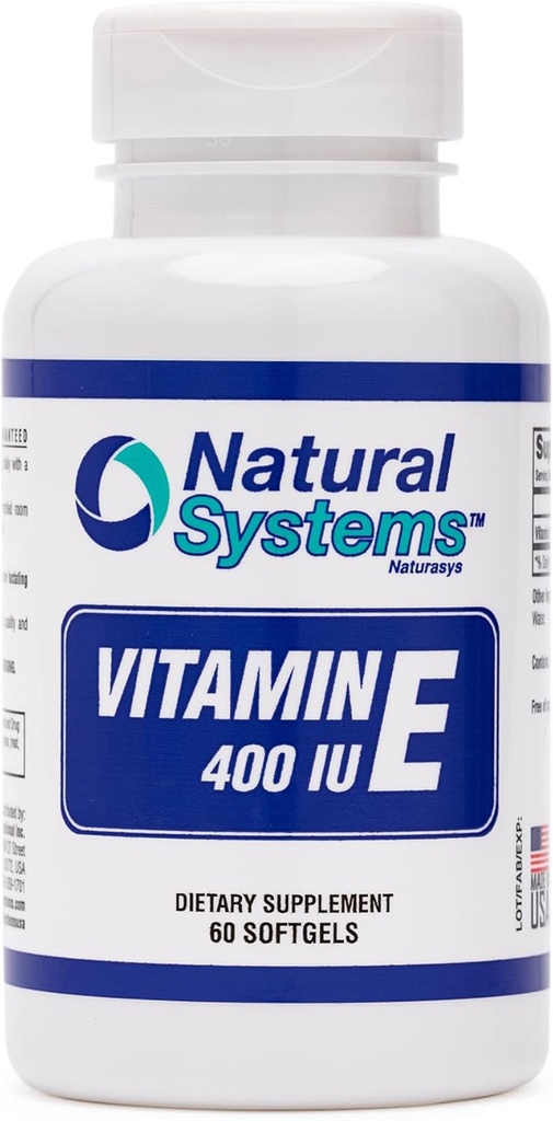 Vitamin E 60 Softgels 400 IU by Natural Systems - Vitamin E Supplements Immune System Support * - Vitamin E Softgels Skin Care - Natural Vitamin E Non-Sugar, Non-Artificial Flavors or Preservatives
