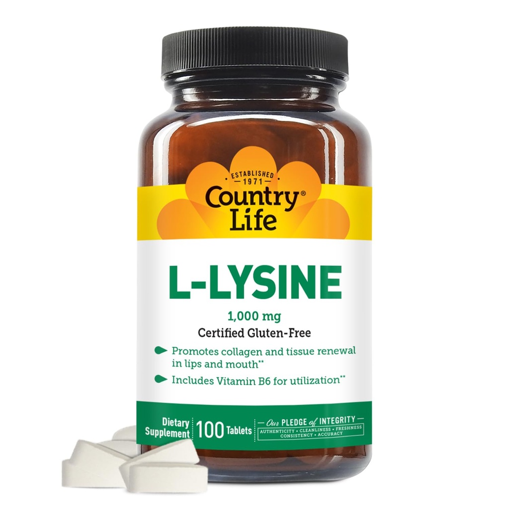 Country LIFE VITAMINS L-Lysine 1000 Mg cu B-6, 2.5 Lire