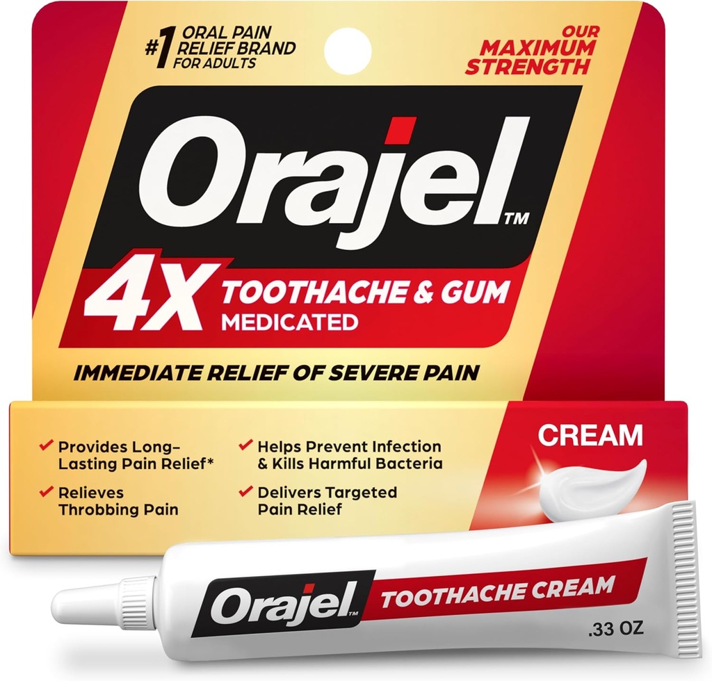 Orajel 4X pentru dureri de dinţi şi de gumă: Tub de crema sever 0.33 oz- de la durere orală de relief brand