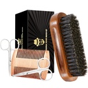 Sosoon Boar Bristle Beard Grooming Set pentru bărbaţi - Perie rectangulară, Comb, 2 foarfece mustaţă, sac de călătorie