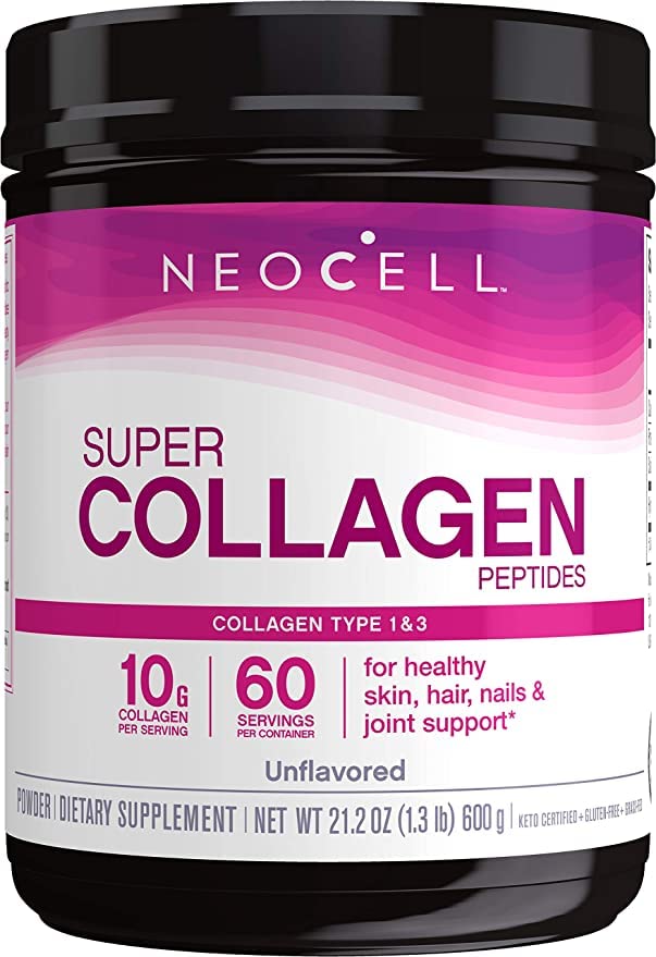 NeoCell Super Colagen Peptides, Grass-Fed Colagen Tipuri 1 și 3, Nearomate, 21.2 Ounces (Package May Vary)