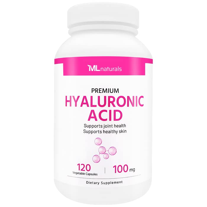 ML Naturals Premium Acid hialuronic 100 mg 120 capsule vegetale, O dată pe zi (4 lună de aprovizionare), Premium Quality, NSF-Certified & cGMP-Compliant.