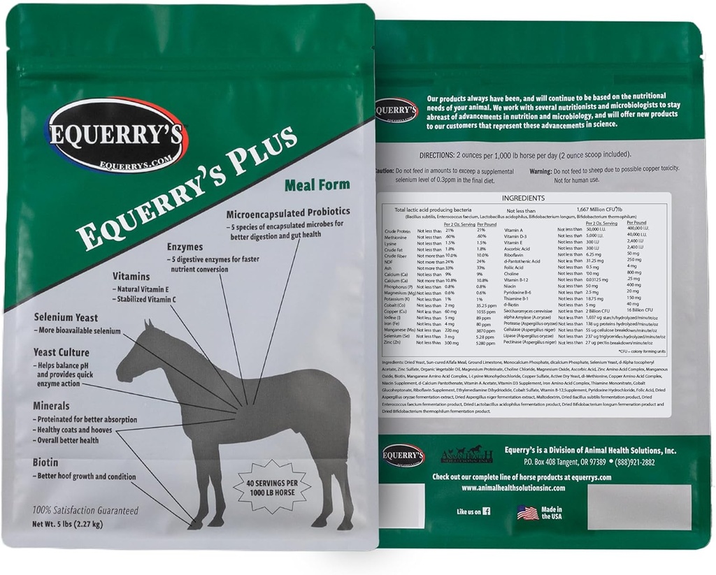 Suplimentul lui Equerry Plus - Suport îmbunătățit cu Probiotice pentru Digestie, Vitamine și Minerale - Made in USA - 5 lb