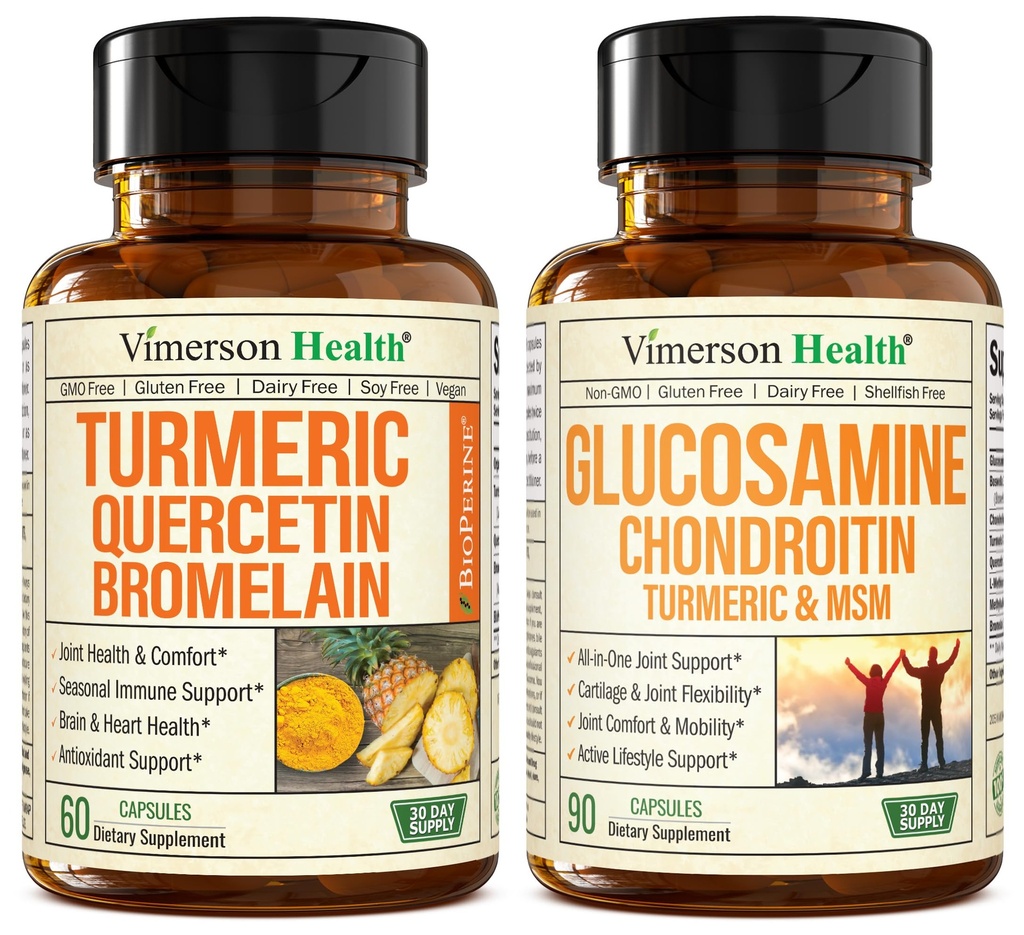 Quercetină cu Bromelain şi Curcumina Turmeric & Glucosamină Chondroitin MSM şi Suplimentul de sprijin comun Turmeric