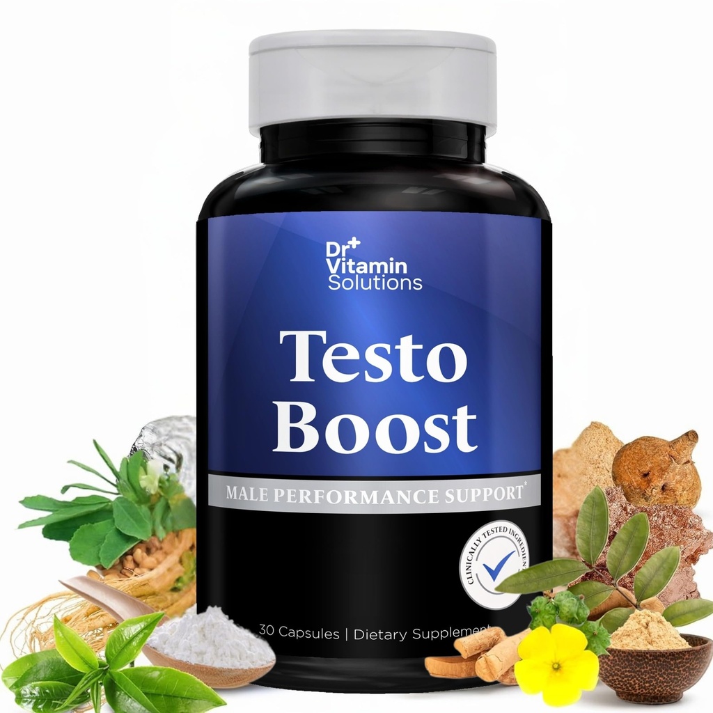 DR VITAMIN SOLUŢII Testo Boost Supliment pentru barbati - Rezistenta, rezistenta si cresterea energiei - Booster testosteron masculin w/Fenugreek, Tribulus, Tongkat Ali, Horny Goat buruieni - 30 capsule